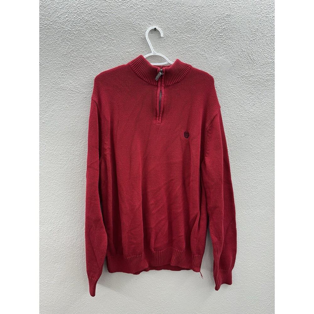 Chaps Mens Sweater Size XL Red Knit Quarter Zip Long Sleeve